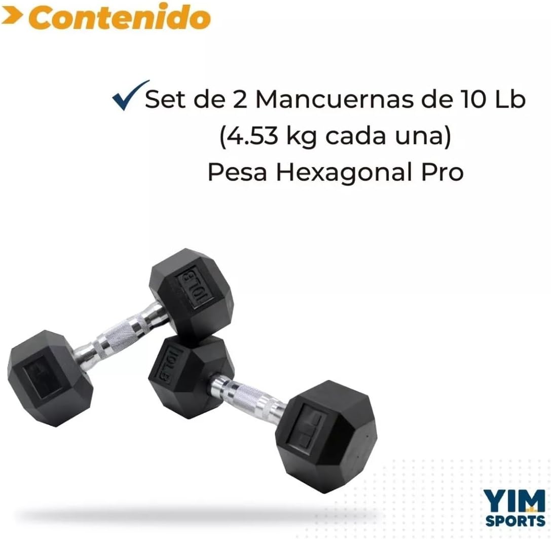 Par de Mancuernas Hexagonales de Acero con Forro de Caucho 2 Mancuernas - 10 LB