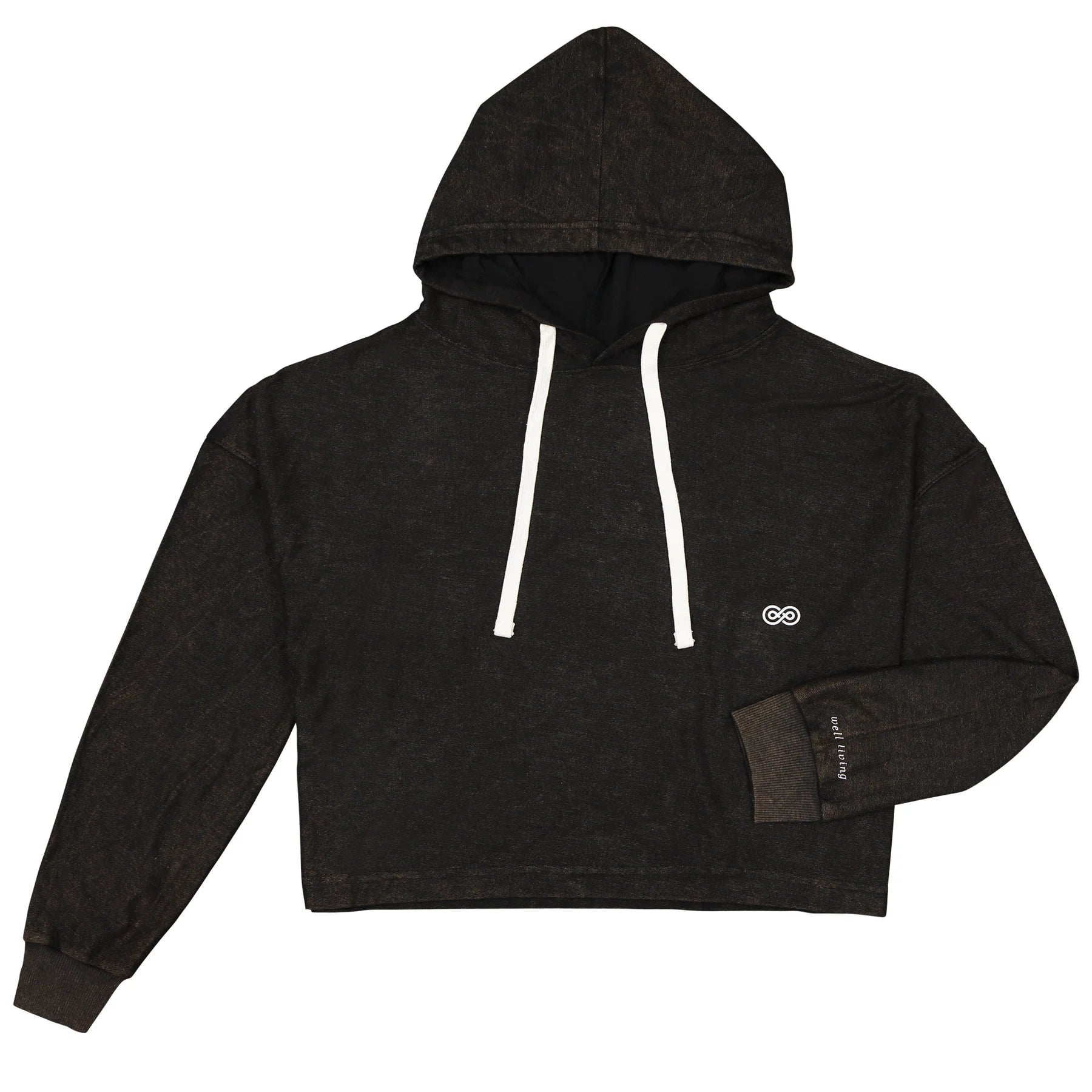 Crop Hoodie Sersana Holgada Negra Jaspeada Unisex