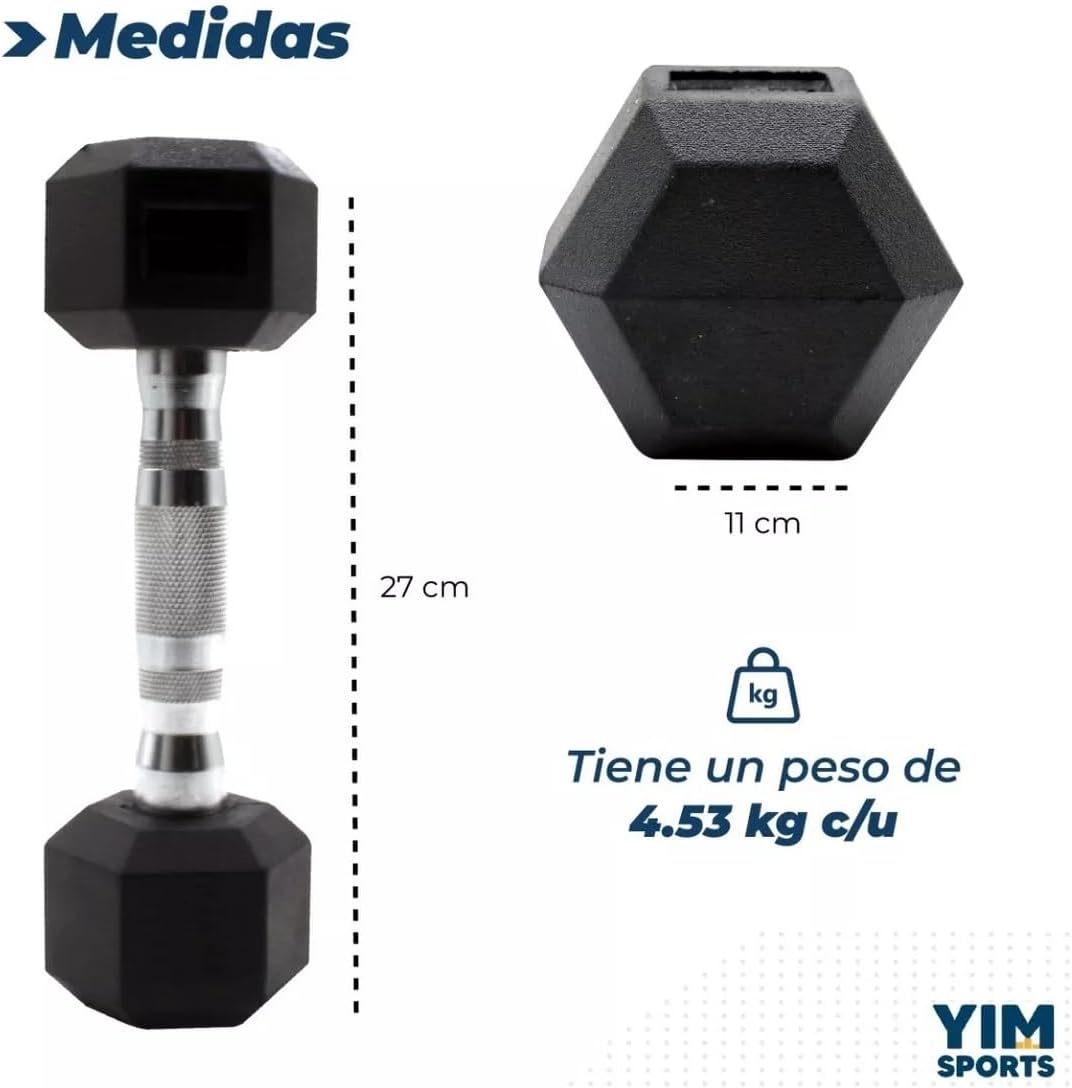Par de Mancuernas Hexagonales de Acero con Forro de Caucho 2 Mancuernas - 10 LB