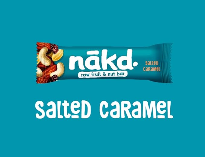 Nākd. Salted Caramel - Barritas Raw de Fruta y Frutos Secos - Sin Azúcar Añadido - 4 x 35g - 140g