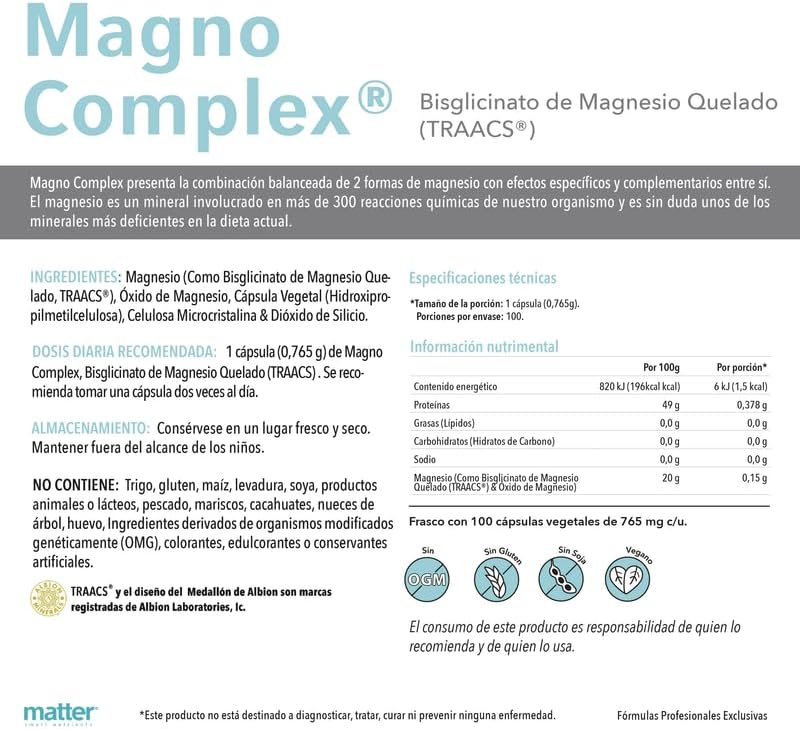 Suplemento Alimenticio Bisglicinato de Magnesio Quelado Vegano