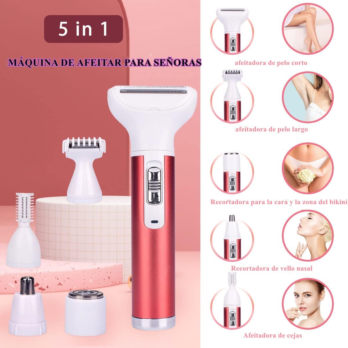 Maquina de Afeitar Eléctrica para Mujer 5 en 1