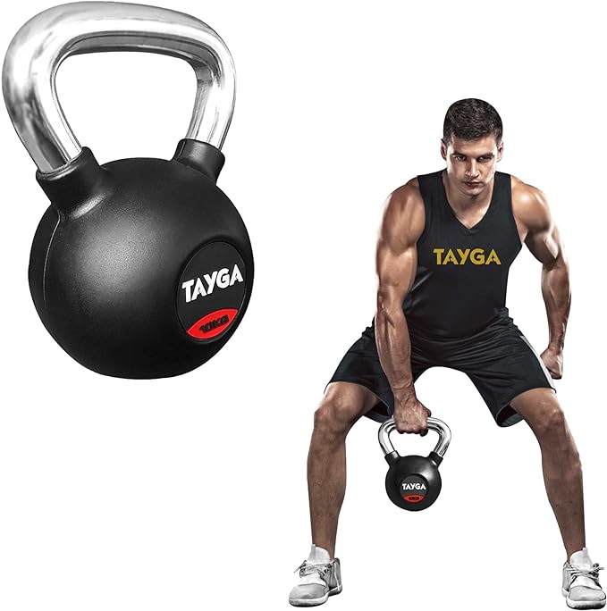 Tayga - Pesa Rusa con Rubber Kettlebell en 10KG con Mango Cromado