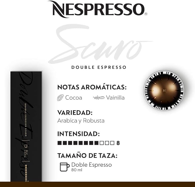 Nespresso, Café Double Espresso Scuro, Paquete de 30 cápsulas de Sistema Vertuo.