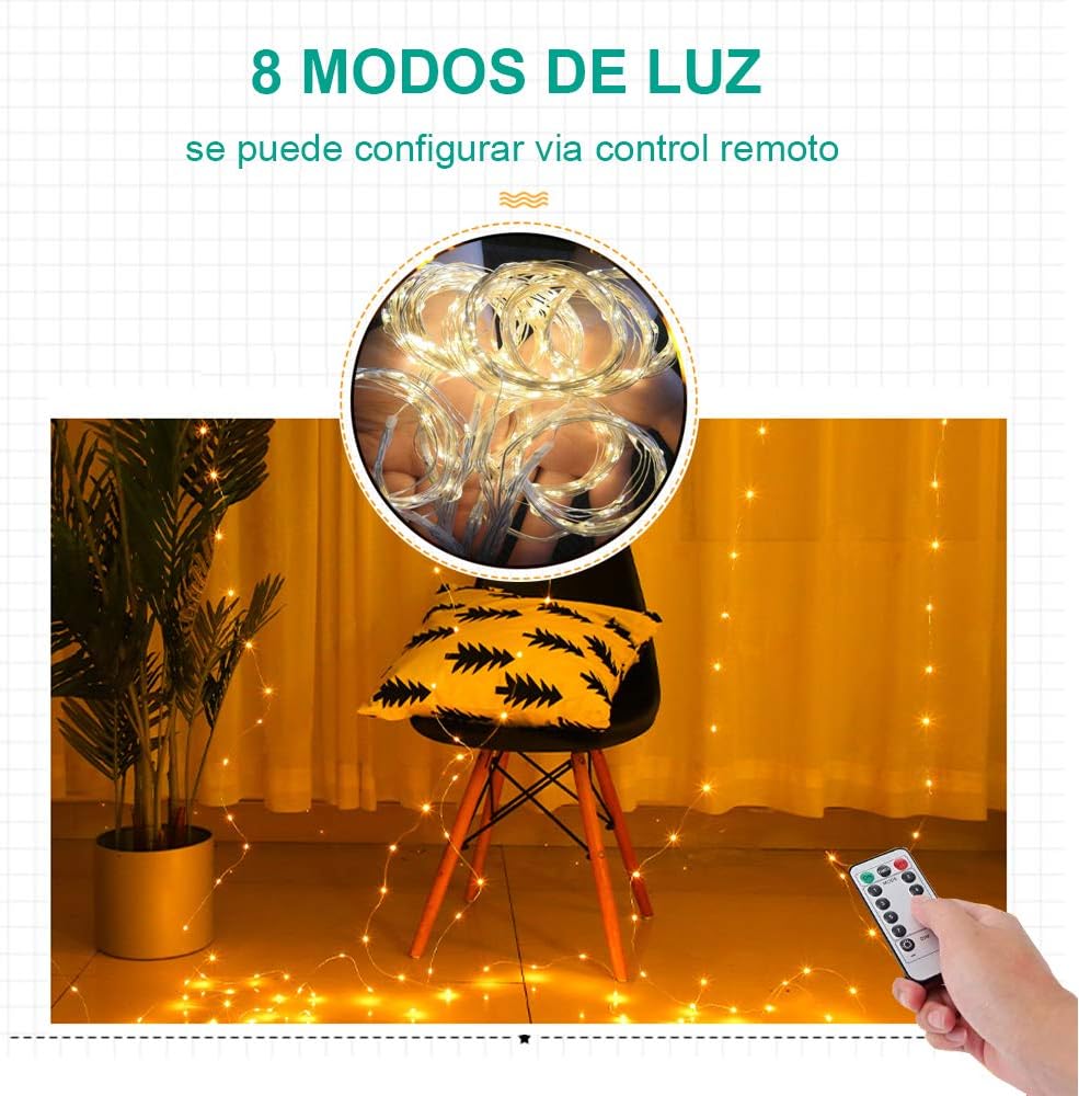 Cortina de Luz 3M*3M con 300Leds - 8 Modos de Luces con Control Remoto