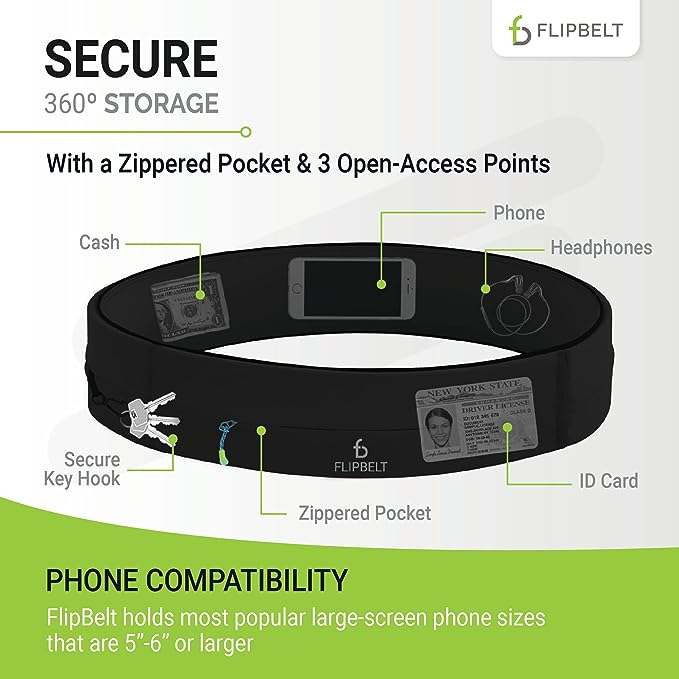 FlipBelt Cinturón de entrenamiento para correr y fitness, negro