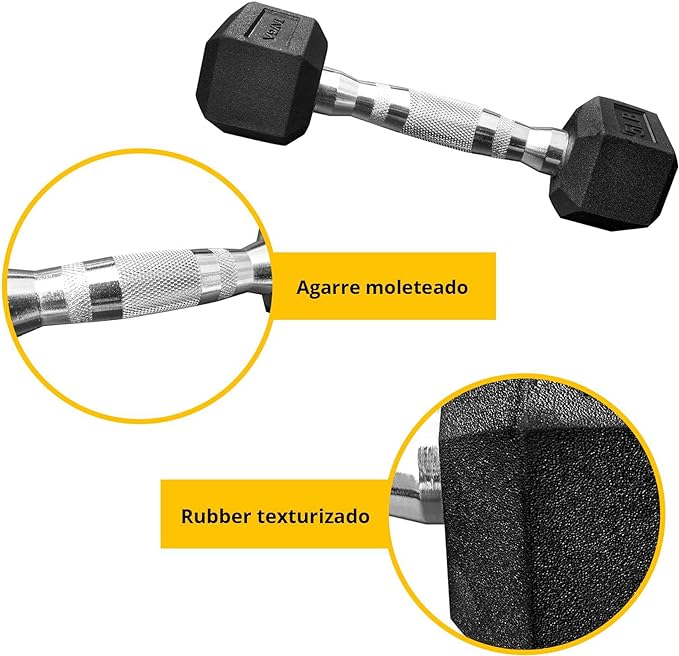 Tayga par de Mancuernas hexagonales con Caucho Rubber en 5 LB