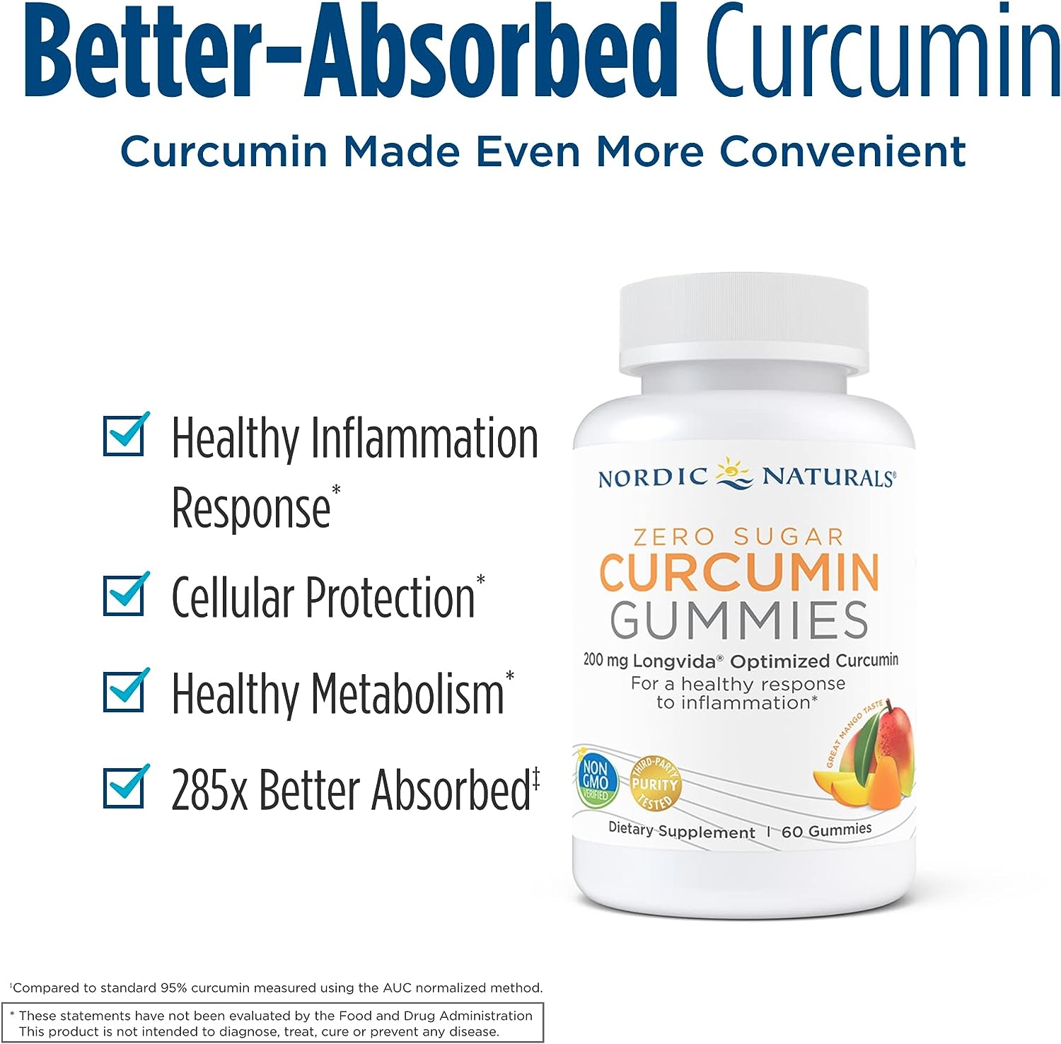 Nordic Naturals - Gomitas de curcumina Zero Sugar Mango - 60 gomitas