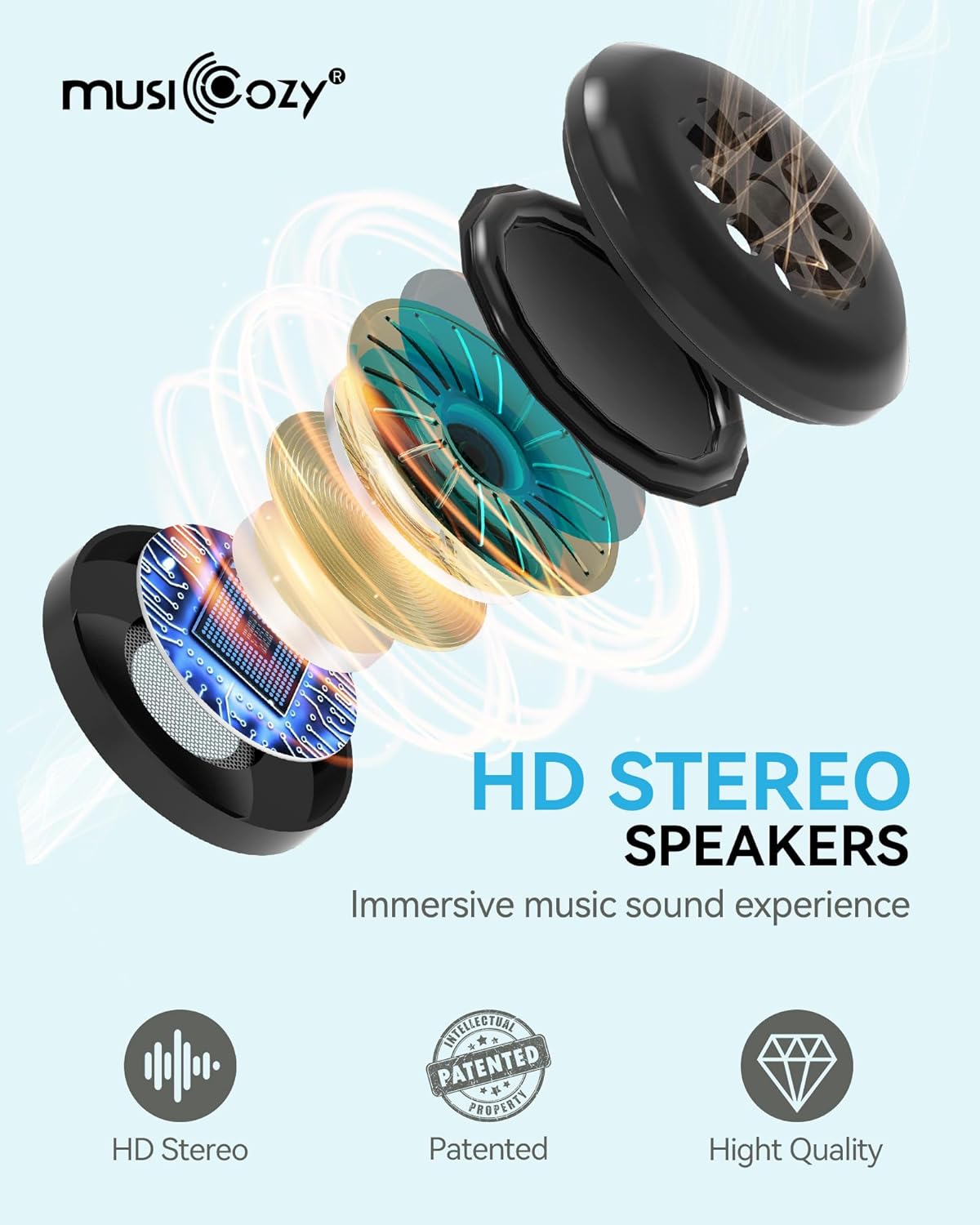 MUSICOZY - Auriculares 3D para dormir con diadema inalámbrica y Bluetooth