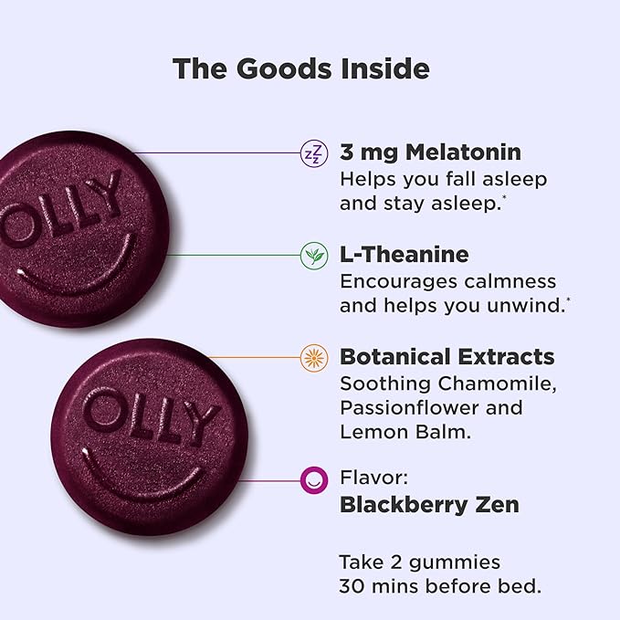 OLLY - Restful Sleep Gummy Supplements, Blackberry Zen - 50 gomitas
