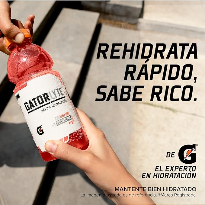 Gatorlyte Fresa-Kiwi, Bebida Rehidratante: 1 Paquete con 6 Botellas de 591 ml