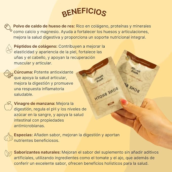 Health Hack Bone Broth - Caldo de Hueso Instantáneo Keto Friendly - 240 g
