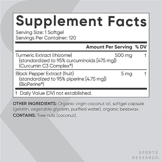 Sports Research Turmeric Curcumin C3 Complex 500 Mg - 120 Capsules