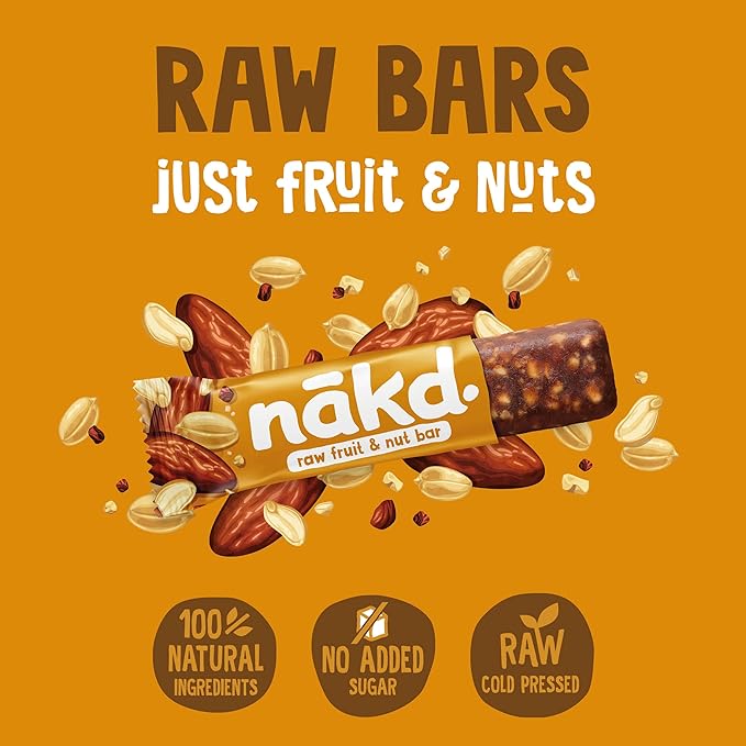Nākd. Peanut Delight - Barritas Raw de Fruta y Frutos Secos - Sin Azúcar Añadido - 4 x 35g - 140g