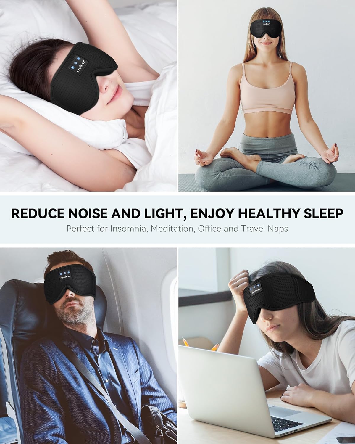 MUSICOZY - Auriculares 3D para dormir con diadema inalámbrica y Bluetooth