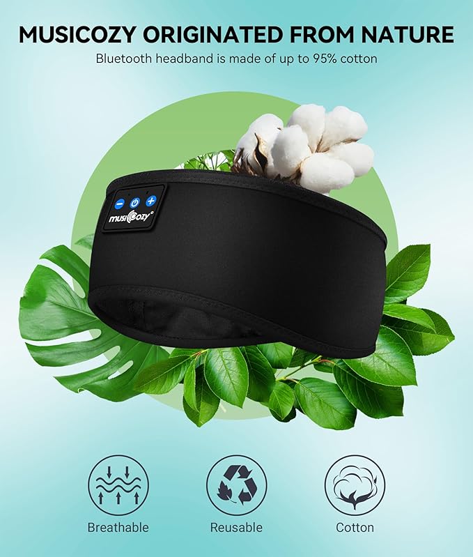 Musicozy Auriculares Inalámbricos Deportivos Resistentes al Sudor y Audífonos para Dormir con Altavoz Ultrafino