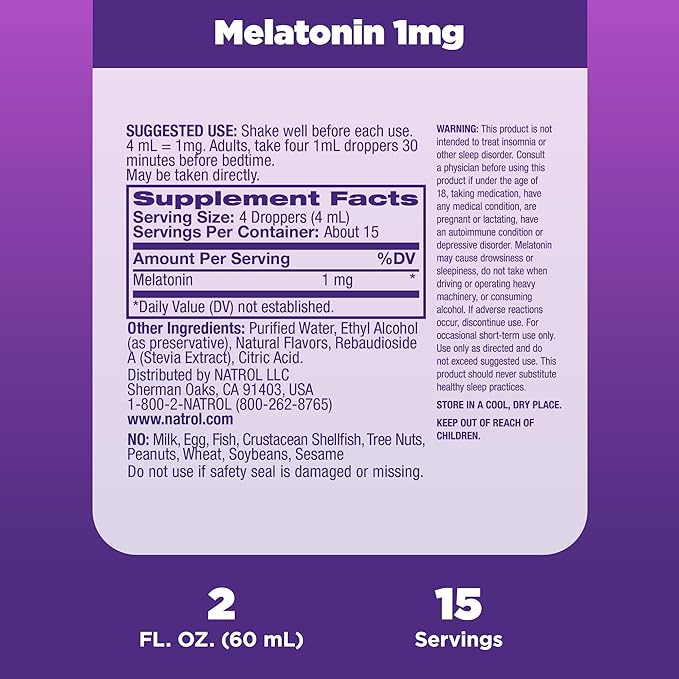 Natrol Tintura líquida de melatonina, sabor a bayas, botella de tintura - 60 mL