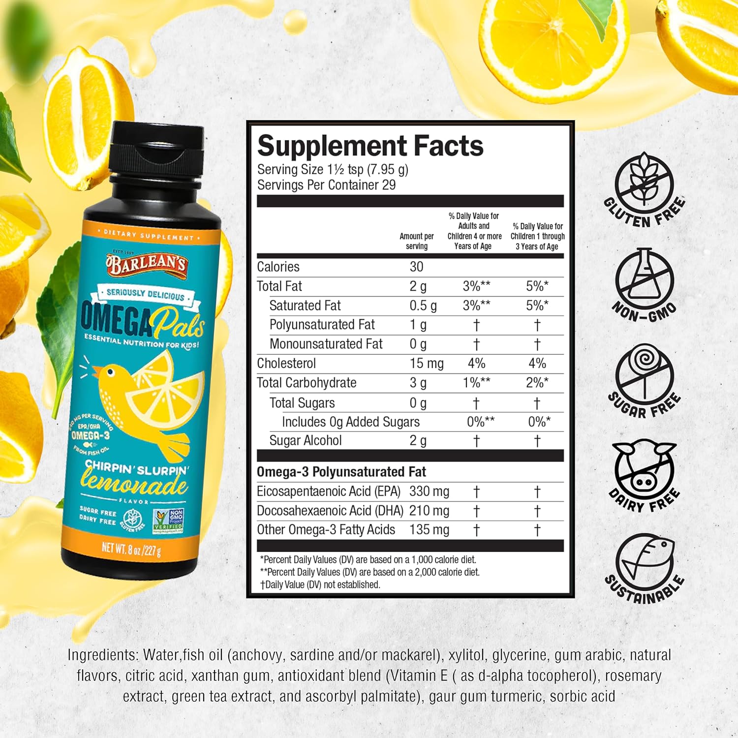 Barlean's - Kid's Omega Swirl Fish Oil, Lemonade Flavor - 227 g