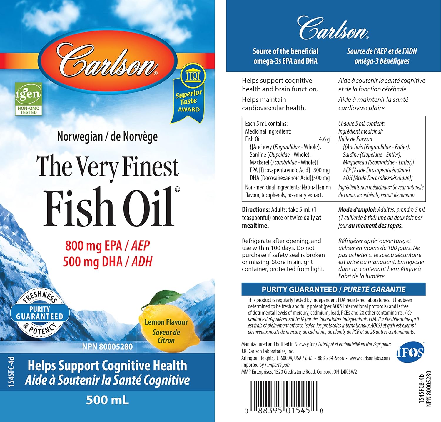 Carlson - The Very Finest Fish Oil Liquid Omega-3 Lemon - 500 ml