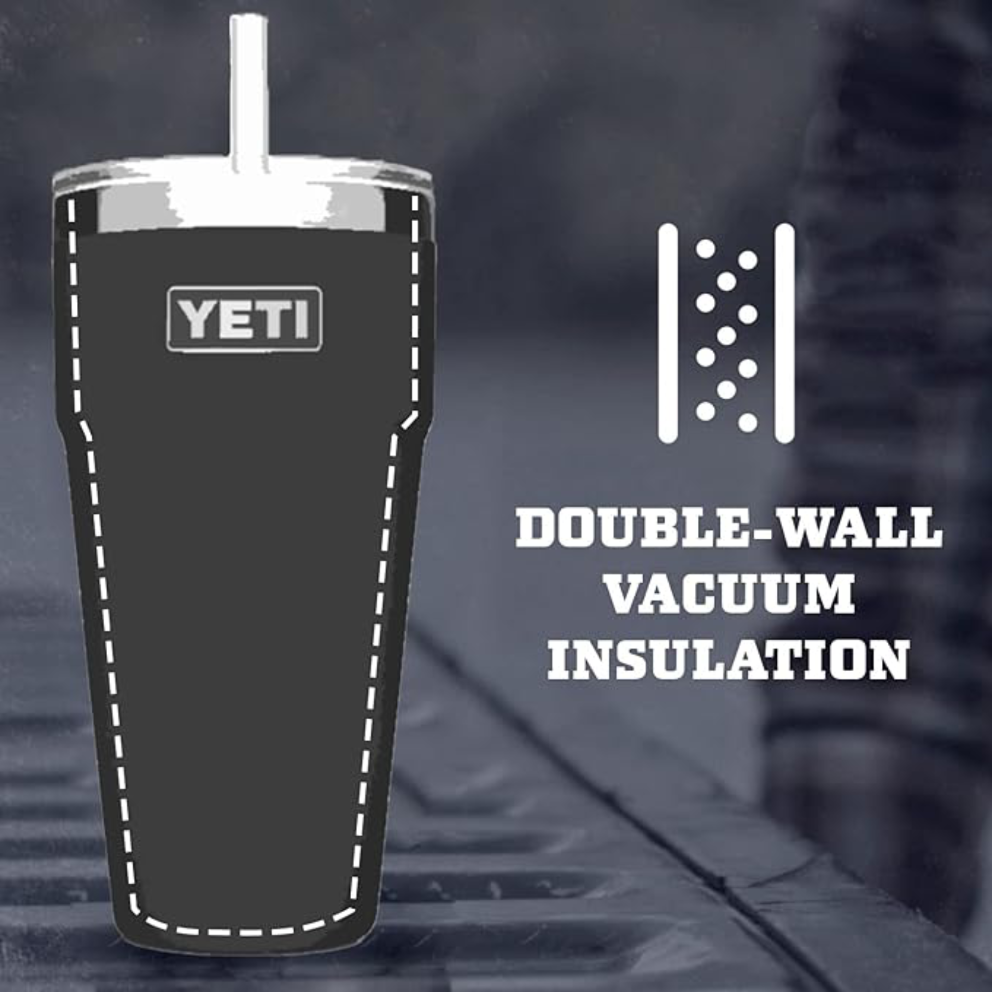 YETI Rambler - Vaso de 769 ml, de Acero Inoxidable, aislado al vacío, tapa para paja  - Carbón