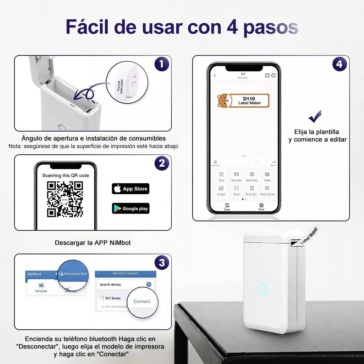 D110 Impresora Térmica De Etiquetas Portátil Bluetooth