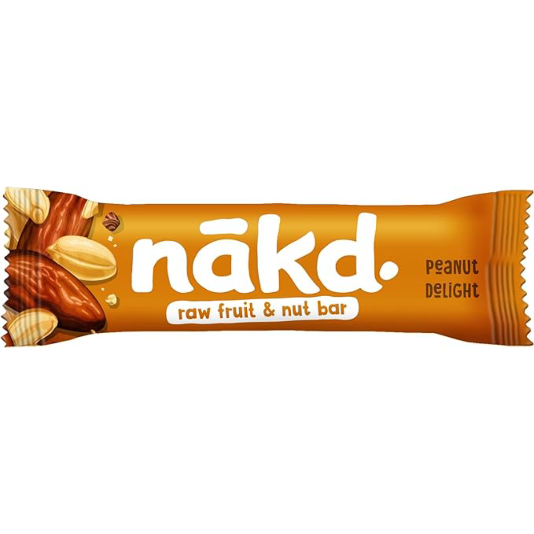 Nākd. Peanut Delight - Barritas Raw de Fruta y Frutos Secos - Sin Azúcar Añadido - 4 x 35g - 140g