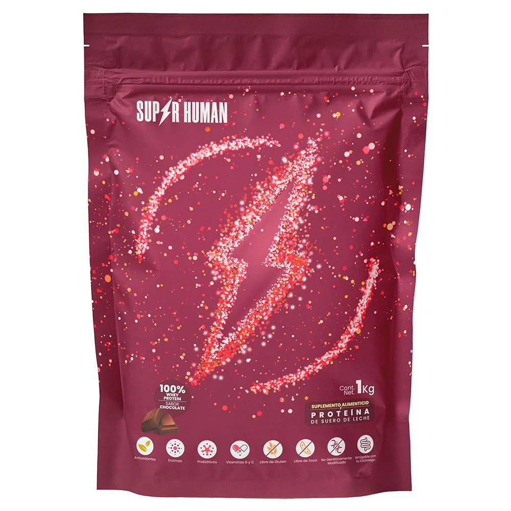 SUPER HUMAN - Proteina de Suero Aislada - Whey Isolate 1kg - Sabor Chocolate, 25g Proteína