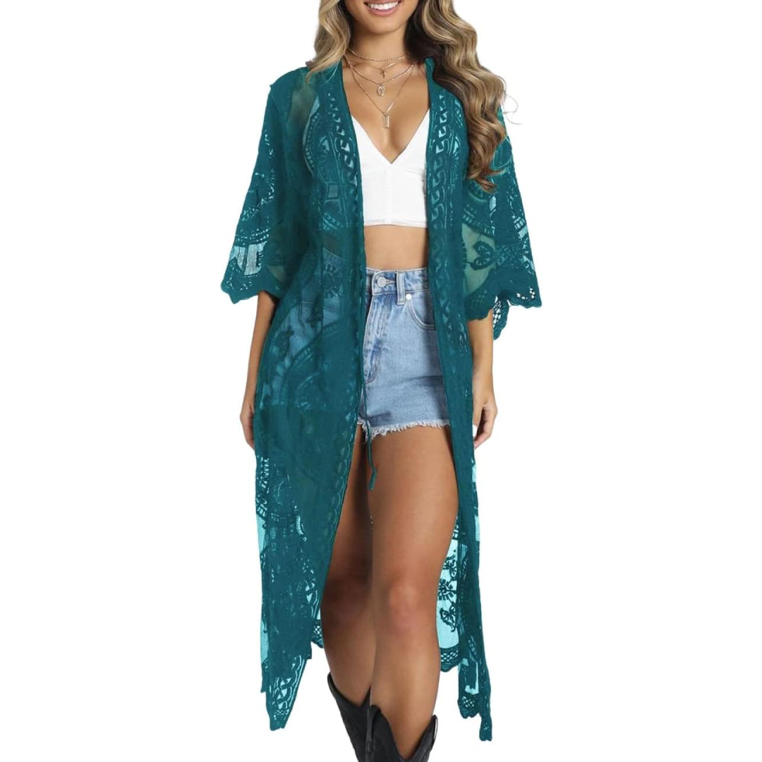 Bsubseach Mujer Kimono Cárdigan de Playa Traje de Baño Camisola y Pareos - E-Azul
