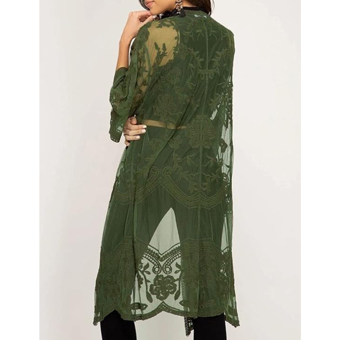 Bsubseach Mujer Kimono Cárdigan de Playa Traje de Baño Camisola y Pareos - A-Verde