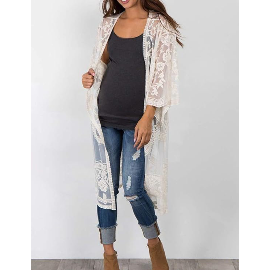 Bsubseach Mujer Kimono Cárdigan de Playa Traje de Baño Camisola y Pareos - A-Blanco