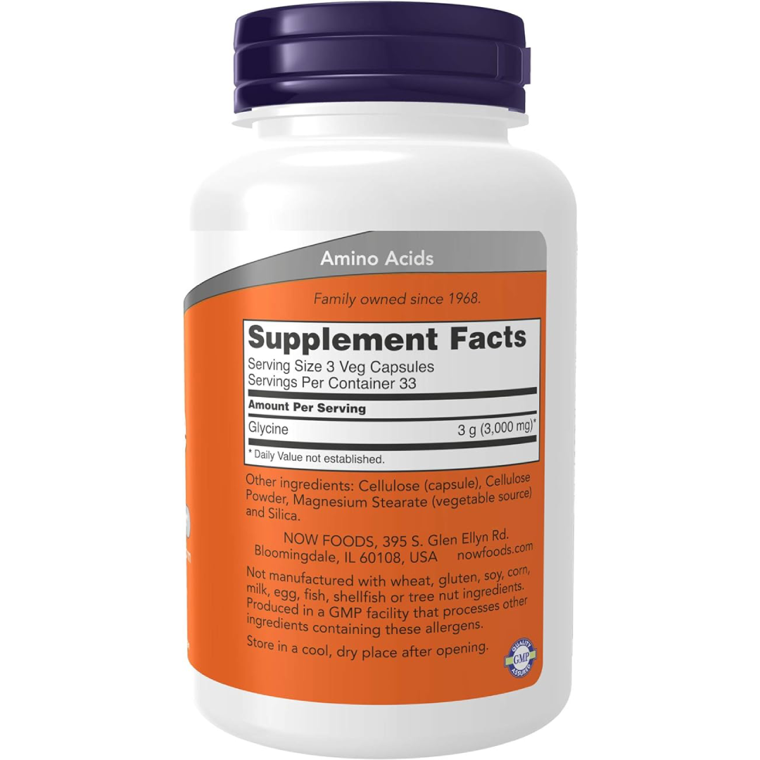 Now Glycine 1000 mg, 100 cápsulas vegetales
