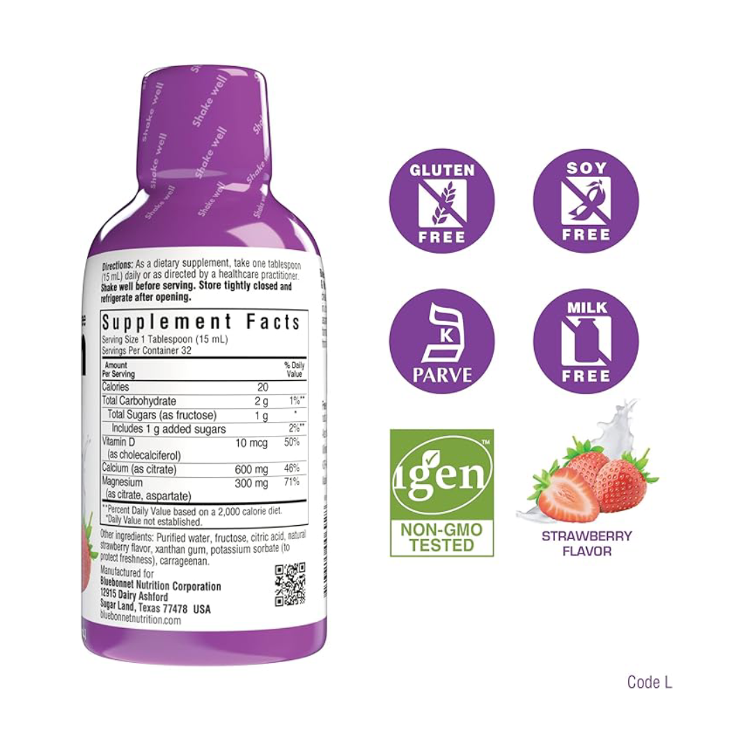 Bluebonnet Nutrition Liquid Calcium Magnesium Citrate Plus Vitamin D3 Strawberry - 473 Ml