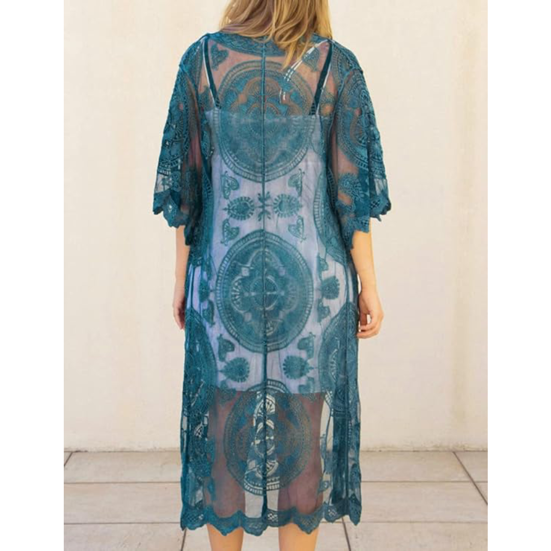 Bsubseach Mujer Kimono Cárdigan de Playa Traje de Baño Camisola y Pareos - E-Azul