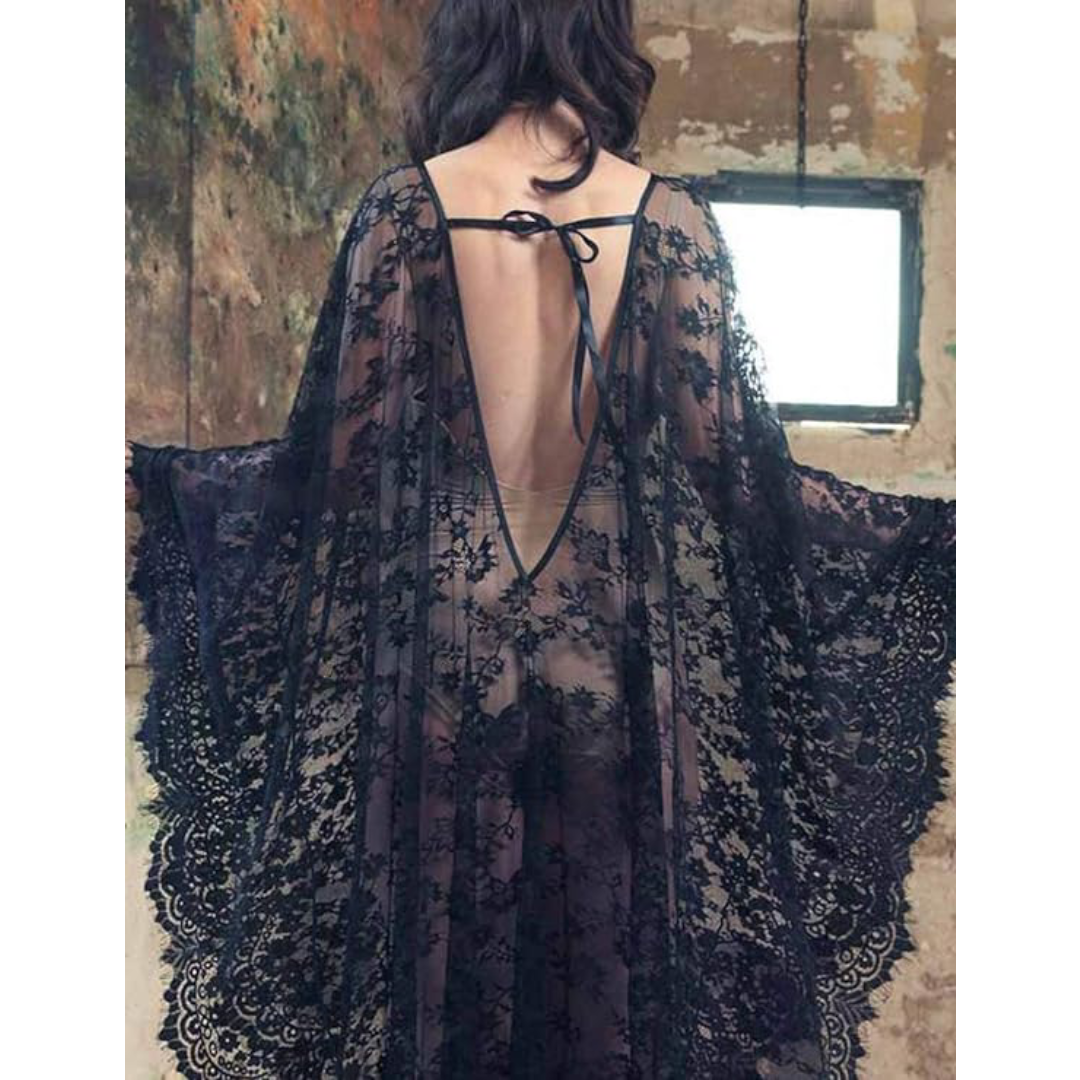 Bsubseach Mujer Traje de Baño Sexy Crochet Kimono Verano, Camisola y Pareos - C-Negro
