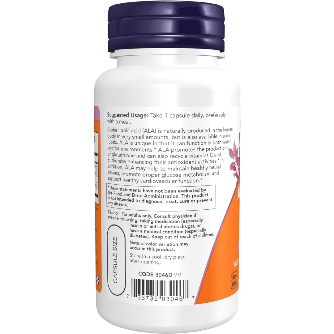Now Suplementos, ácido alfa lipoico 600 mg con extracto de semilla de uva y Bioperine