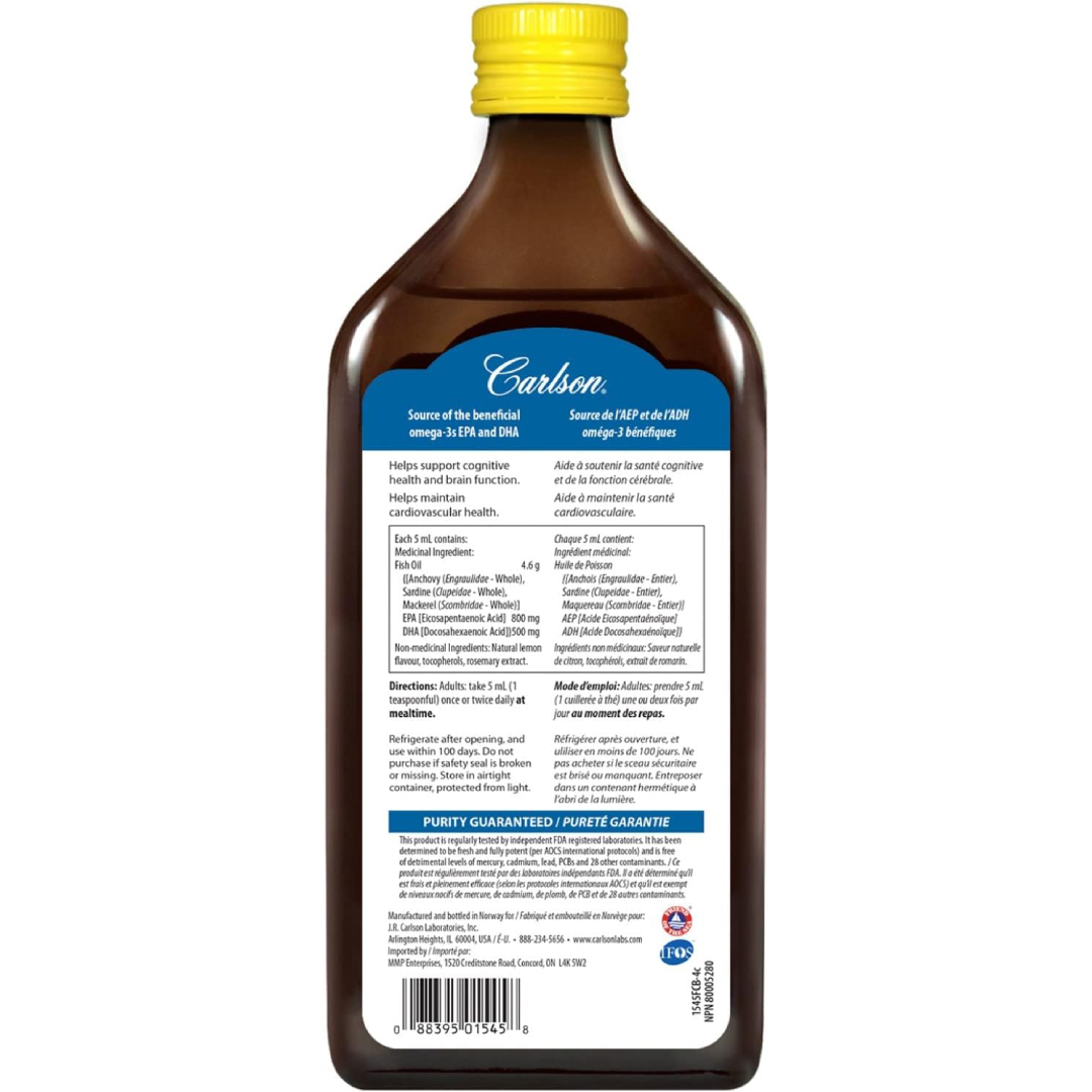 Carlson - The Very Finest Fish Oil Liquid Omega-3 Lemon - 500 ml