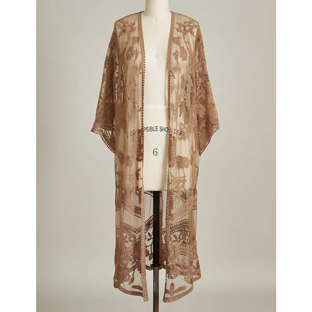 Bsubseach Mujer Kimono Cárdigan de Playa Traje de Baño Camisola y Pareos - A-Marrón