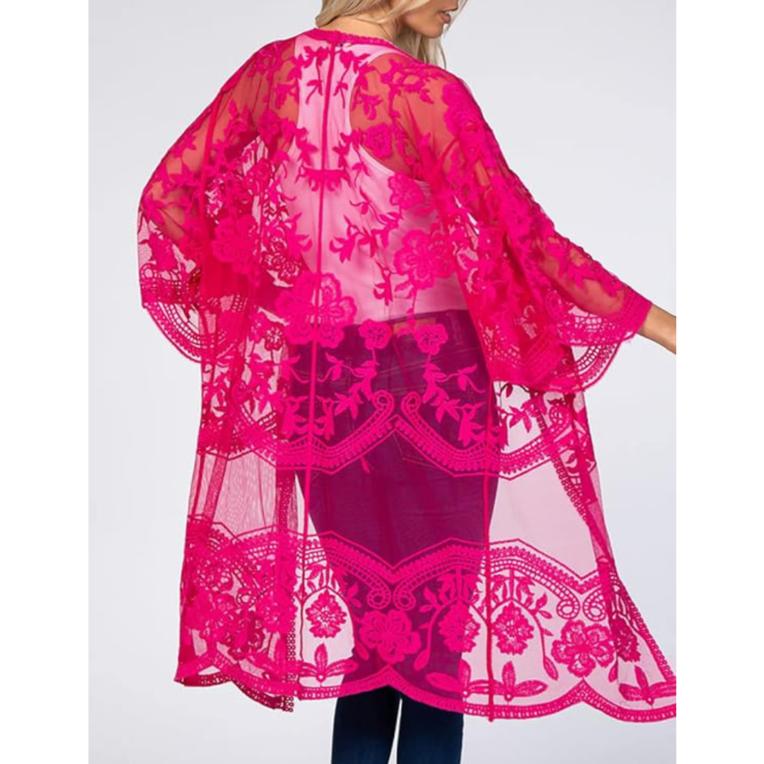 Bsubseach Mujer Kimono Cárdigan de Playa Traje de Baño Camisola y Pareos - A-Rose red