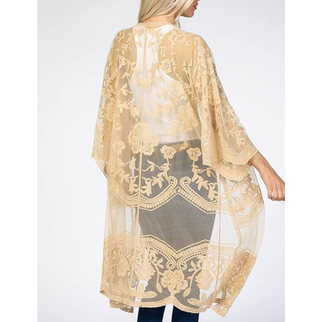 Bsubseach Mujer Kimono Cárdigan de Playa Traje de Baño Camisola y Pareos - A-Apricot