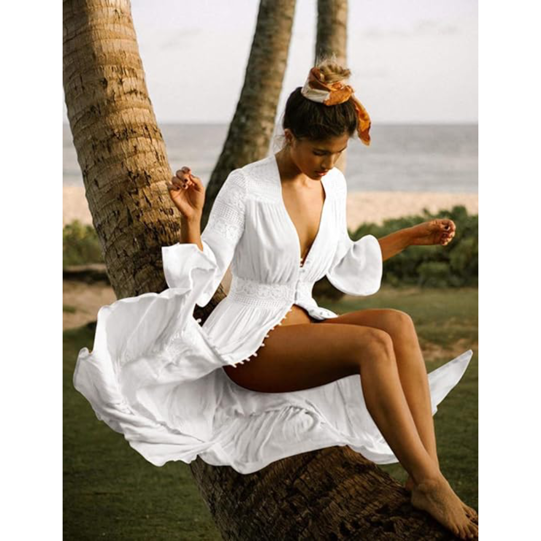 Bsubseach Mujer Traje de Baño Sexy Crochet Kimono Verano, Camisola y Pareos - A-Blanco 8