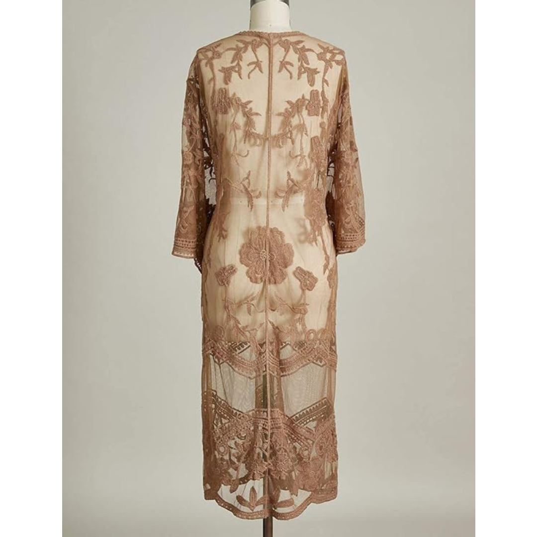 Bsubseach Mujer Kimono Cárdigan de Playa Traje de Baño Camisola y Pareos - A-Marrón