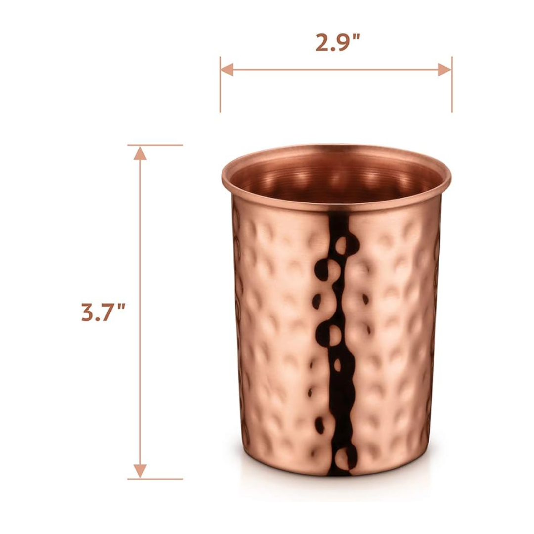 AVADOR - Jarra de cobre 100% puro hecha a mano con 2 vasos de vidrio con acabado martillado
