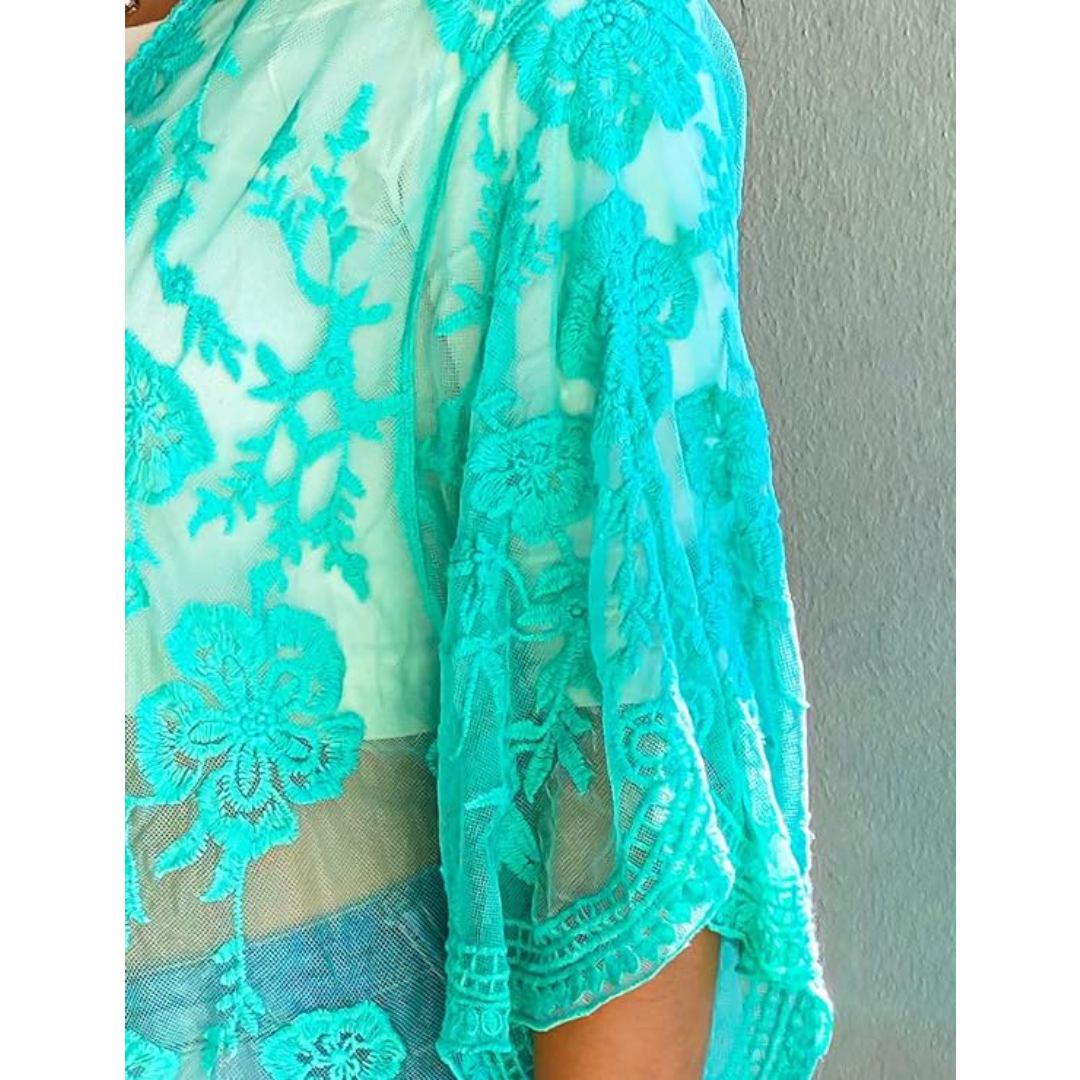 Bsubseach Mujer Kimono Cárdigan de Playa Traje de Baño Camisola y Pareos - A-Lake Verde