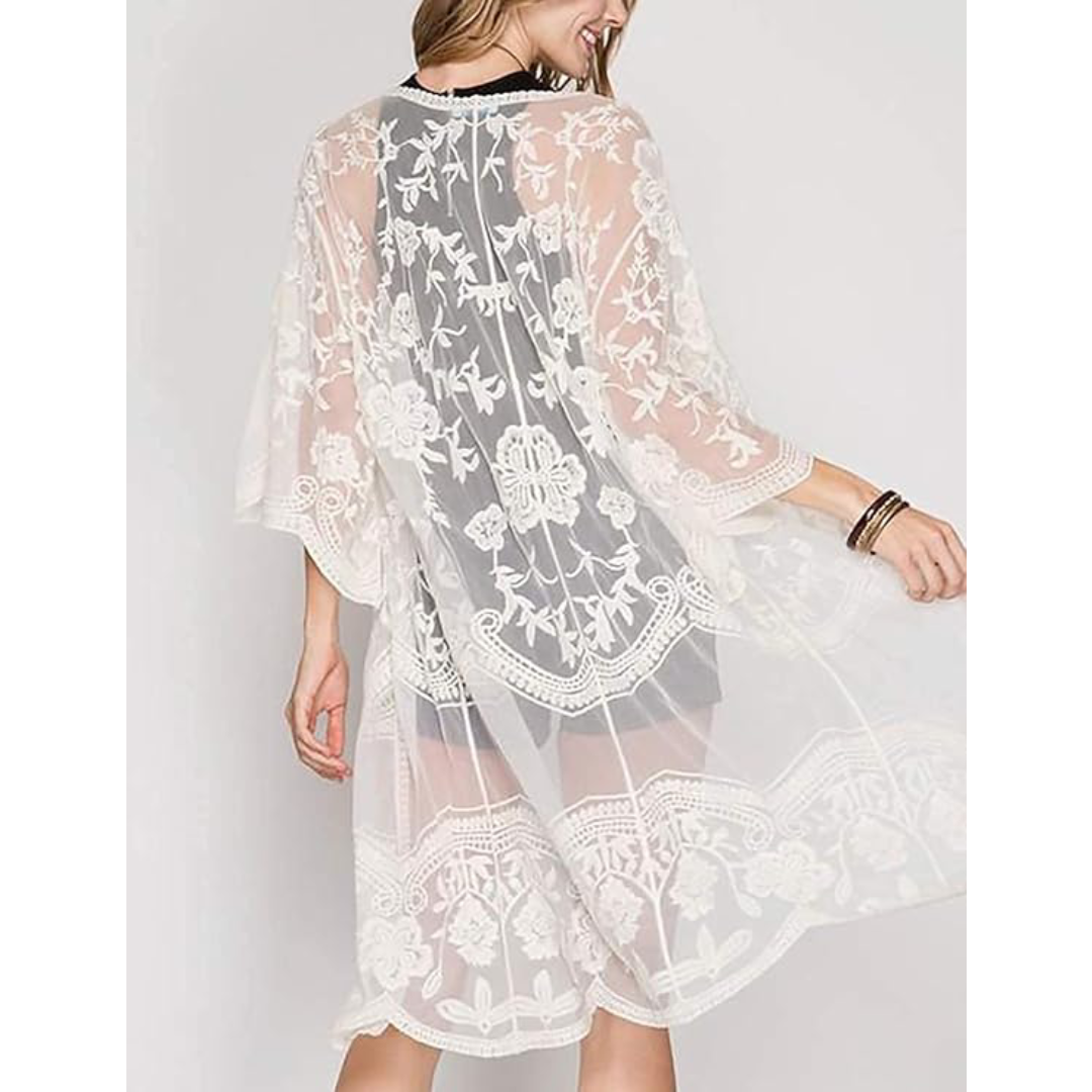 Bsubseach Mujer Kimono Cárdigan de Playa Traje de Baño Camisola y Pareos - A-Blanco