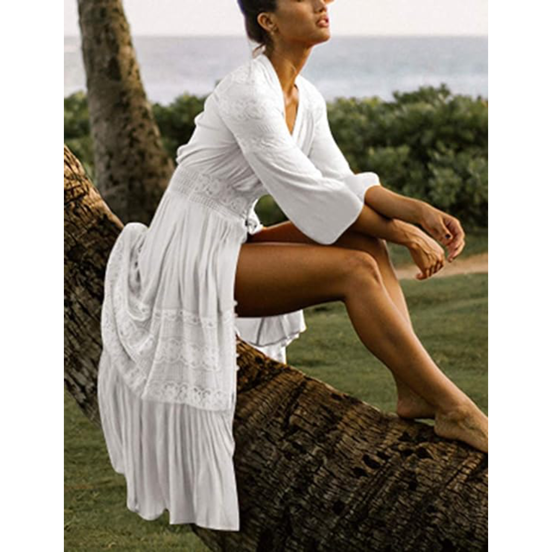 Bsubseach Mujer Traje de Baño Sexy Crochet Kimono Verano, Camisola y Pareos - A-Blanco 8