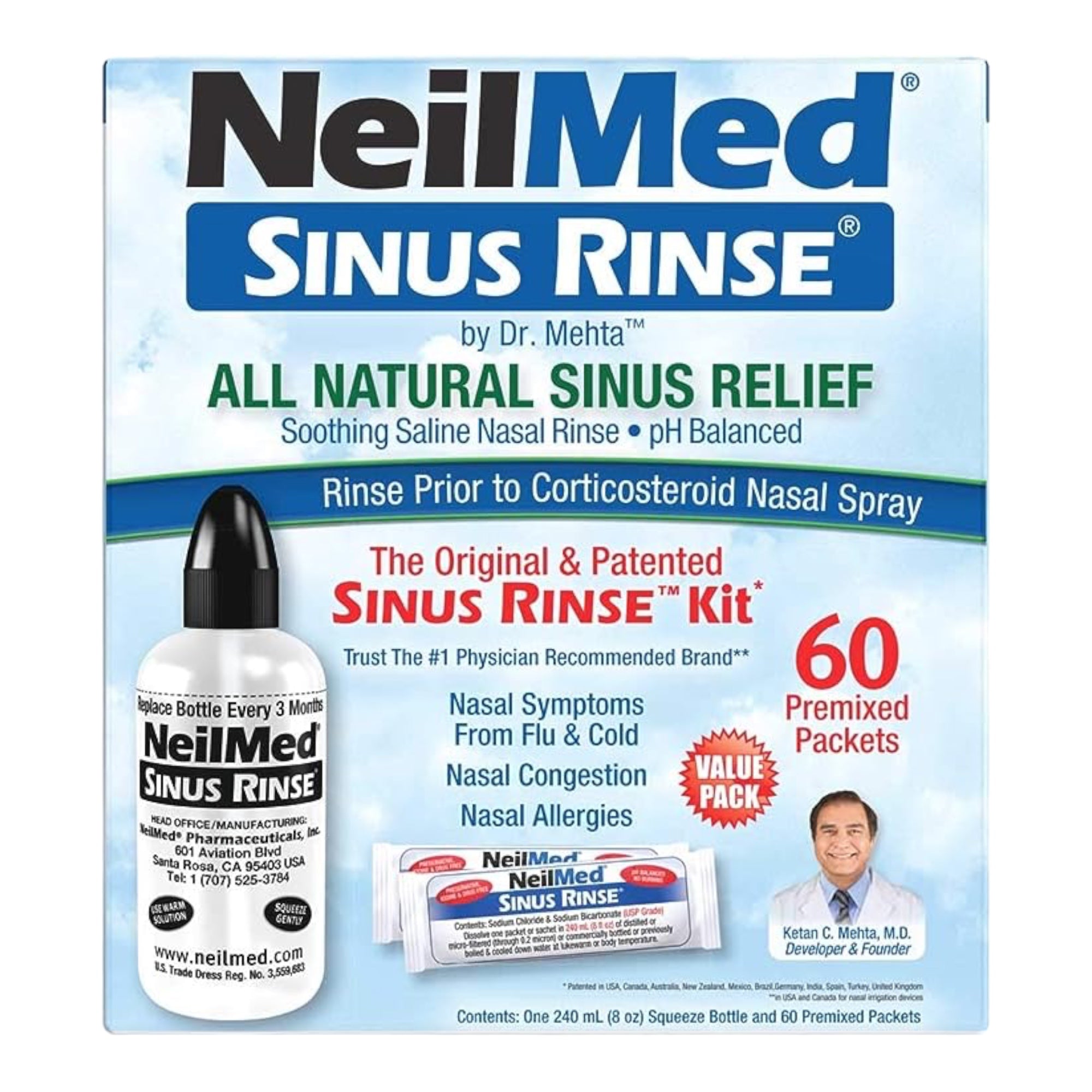 NeilMed Sinus Rinse with 60 Premixed Packets