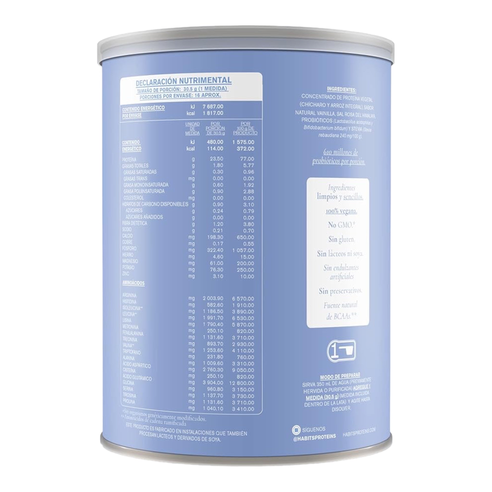 HABITS BY NFK - Proteína Vegana en Polvo - KETO Friendly - Vainilla - 488 g
