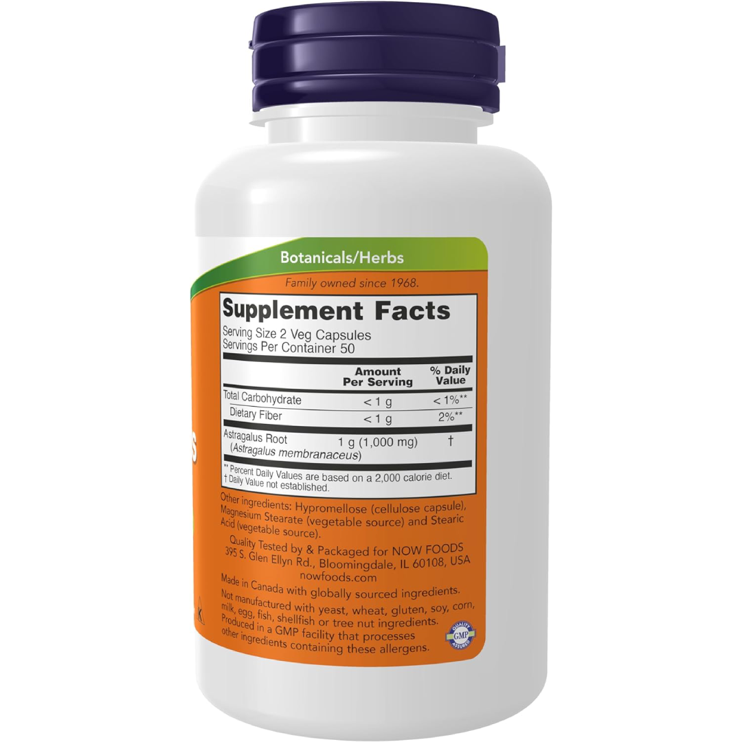 NOW Astragalus 500 mg, 100 Capsules