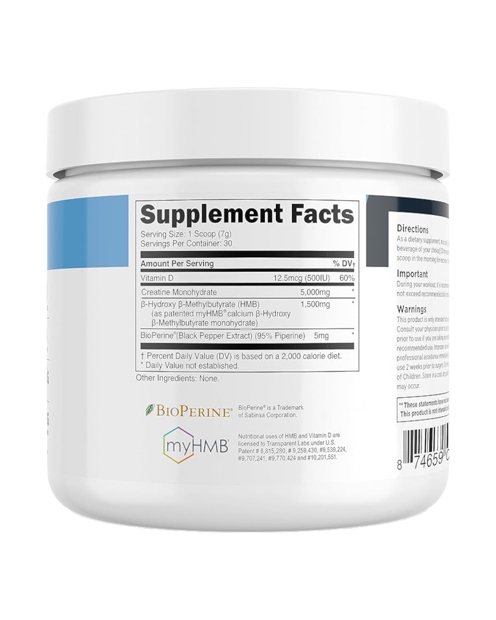 Creatina HMB Transparent Labs - 30 Porciones (210g)
