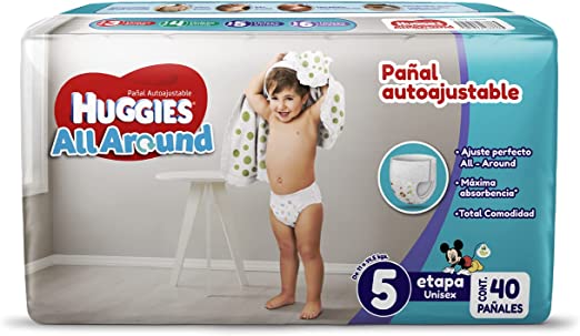Huggies All Around Pañal Desechable para Bebé, Etapa 5 Unisex, Paquete con 40 piezas, Ideal para bebés de 11 a 14.5 kg